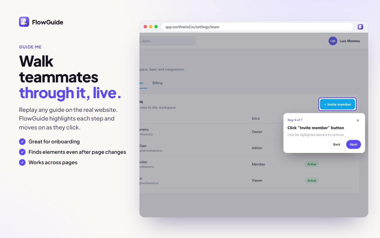 Guide Me highlighting the next step on a live website